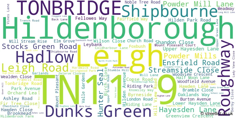 A word cloud for the TN11 9 postcode